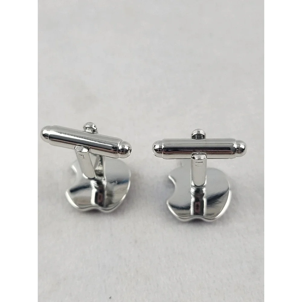 APPLE CUFFLINKS Computer Tech Geek Red Silver Tone